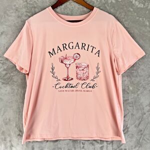 Women’s XL Pink Margarita Cocktail Club Novelty Graphic T-Shirt Short Sleeve